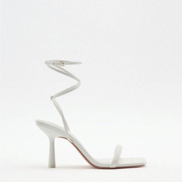 NWT Zara White Square Toe Wrap Heeled Sandals - Picture 5 of 14